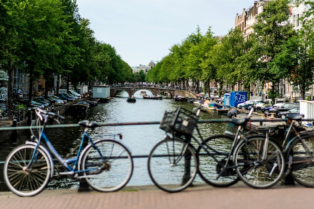 bicycles on the street. Amsterdam.