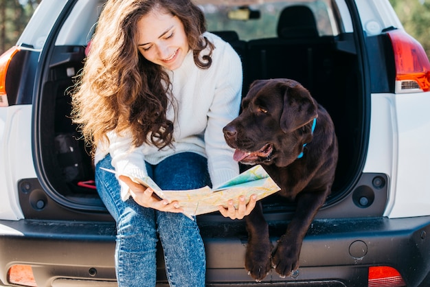 車の中で大きな黒い犬