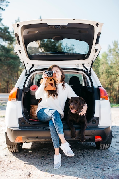 Big black dog in car