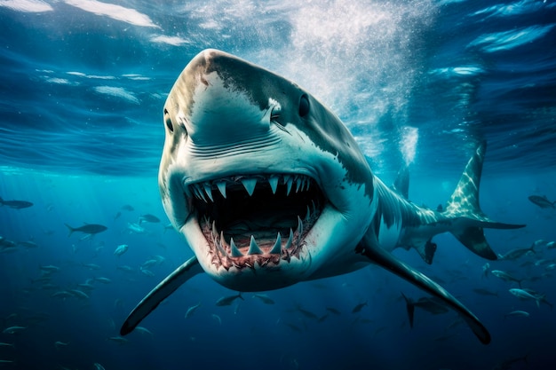 big blue shark on the seabed