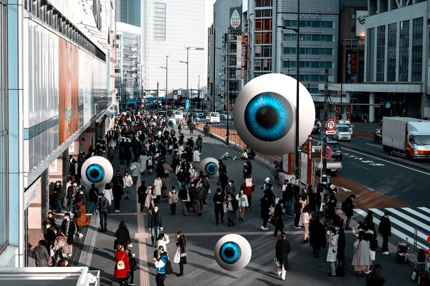 Big brother concept with big eyes in city