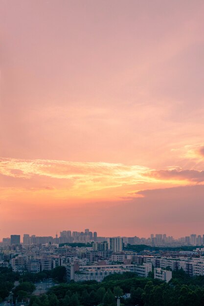 Big city at sunset