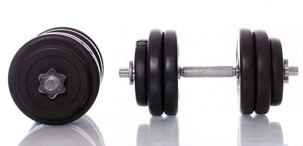 Free photo big dumbbells over white