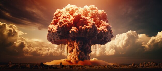 Большой взрыв ядерной бомбы с дымом в небе