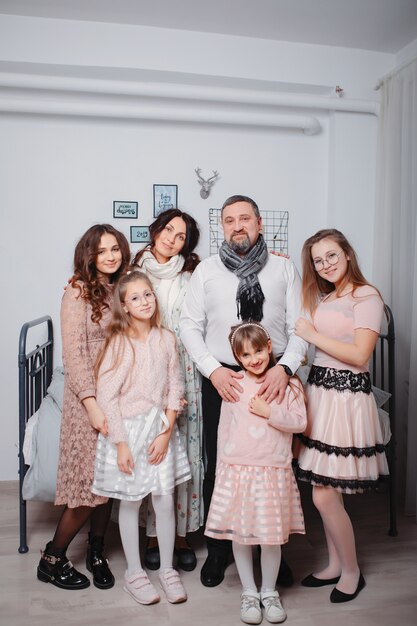 Big family with four daughters spend time at home