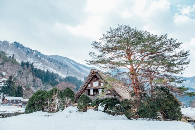 白川郷、日本で雪の中で大きな小屋