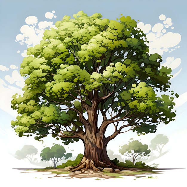 Big tree with green leaves on a white background Vector illustration