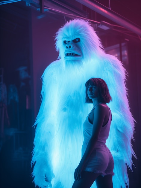 Bigfoot represented in neon glow