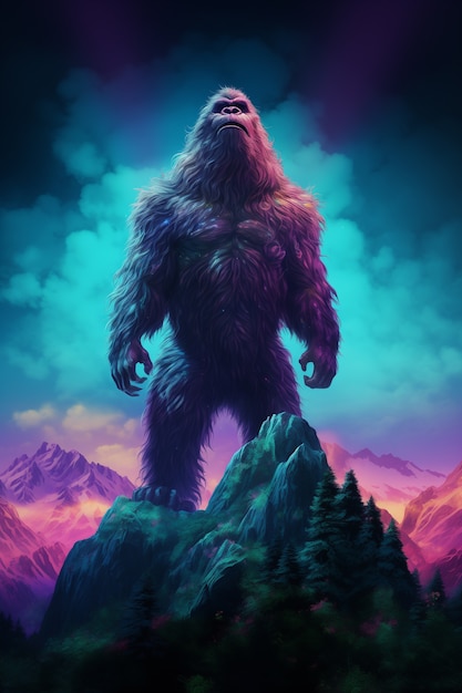 Free photo bigfoot represented in neon glow