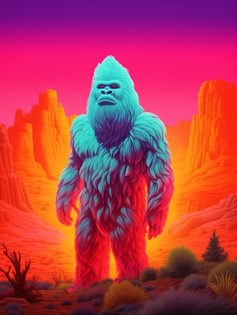 Bigfoot represented in neon glow