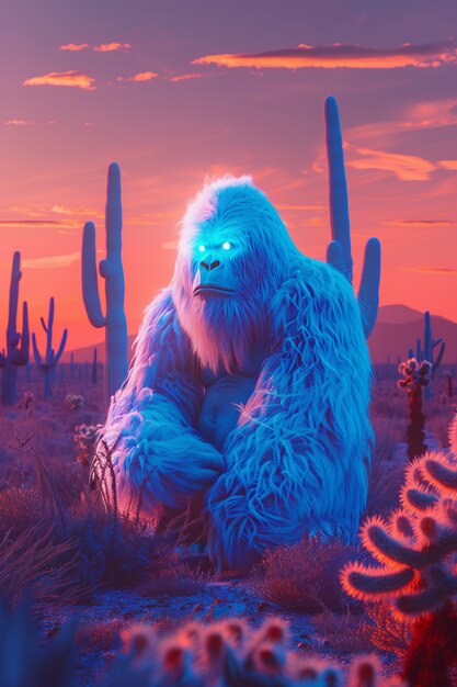 Bigfoot represented in neon glow