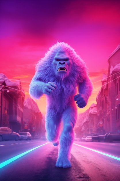 Free photo bigfoot represented in neon glow