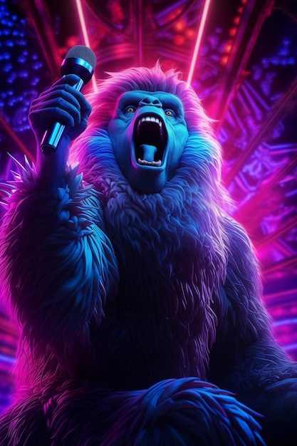 Foto gratuita bigfoot rappresentato nel bagliore al neon