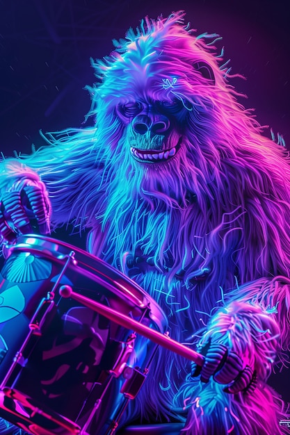 Foto gratuita bigfoot rappresentato nel bagliore al neon