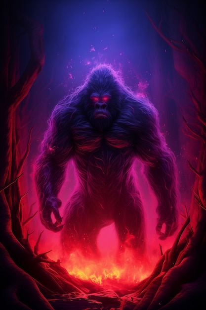 Free photo bigfoot represented in neon glow