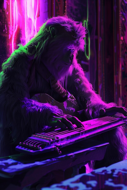 Bigfoot represented in neon glow