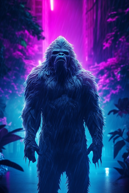 Free photo bigfoot represented in neon glow