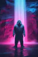 Foto gratuita bigfoot rappresentato nel bagliore al neon