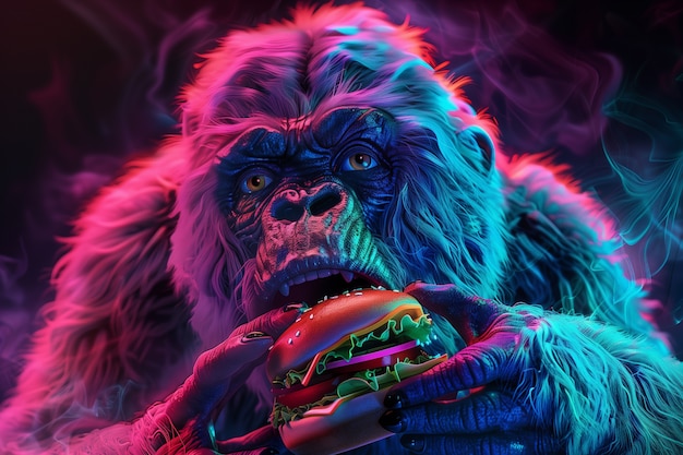 Foto gratuita bigfoot rappresentato nel bagliore al neon