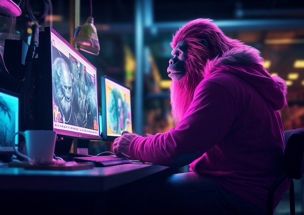 Free photo bigfoot represented in neon glow