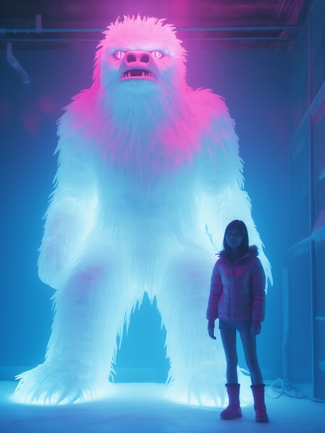 Foto gratuita bigfoot rappresentato nel bagliore al neon