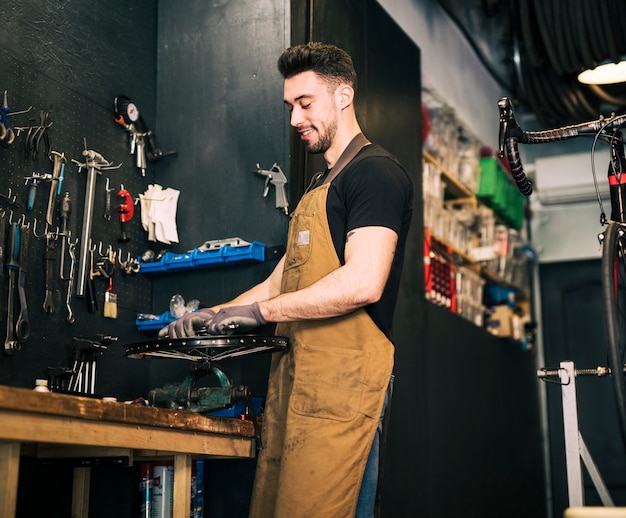 Bike shop with shop assistant