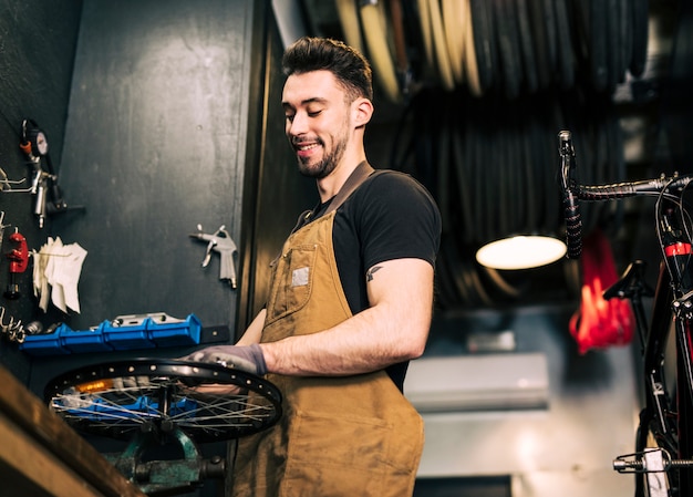 Bike shop with shop assistant