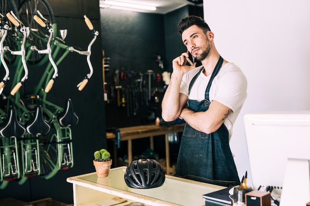 Bike shop with shop assistant