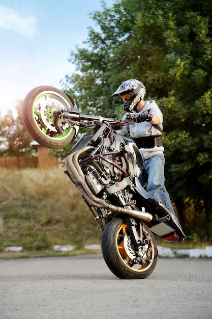 Biker riding motorcycle