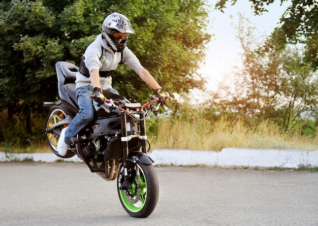 Biker riding motorcycle