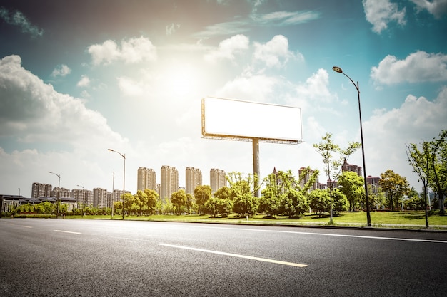 billboard blank for outdoor advertising poster or blank billboard at night time for advertisement. street light