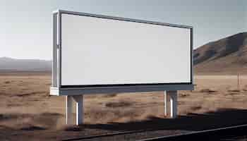 Бесплатное фото Рекламный щит показывает пустой горный пейзаж на фоне голубого неба, созданного ии