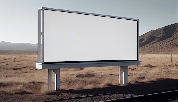 Billboard shows empty mountain landscape blue sky background generated by AI