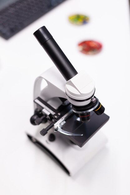 Biochemistry medical microscope ready for biological dna sample clinical investigation