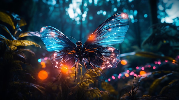 Free photo bioluminescent insects creating a mesmerizing light display in the heart of the jungle