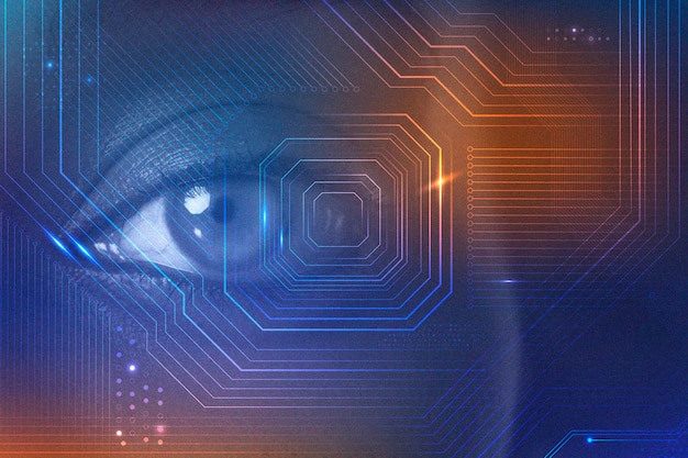 Foto gratuita trasformazione digitale della biometria con supporti remixati con microchip futuristici