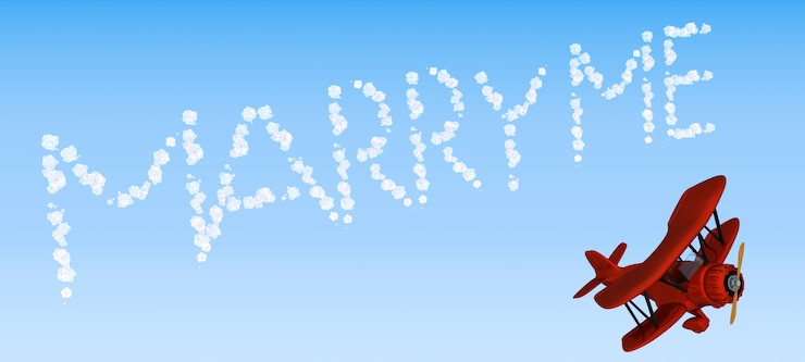 Free Photo biplane sky writing a message on sky "marry me"
