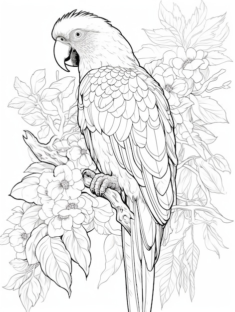 鳥のカラーページのラインアート