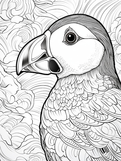 鳥のカラーページのラインアート