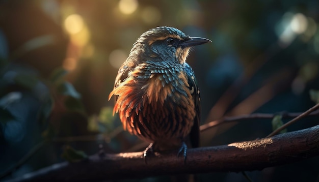 Free photo bird perches on branch generated by ai