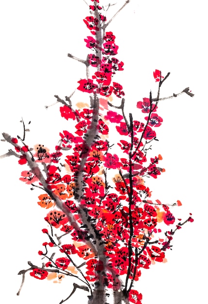 鳥の梅伝統的な背景日本の季節