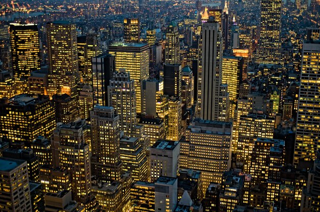 Birds-eye view shot of new york manhattan in USA