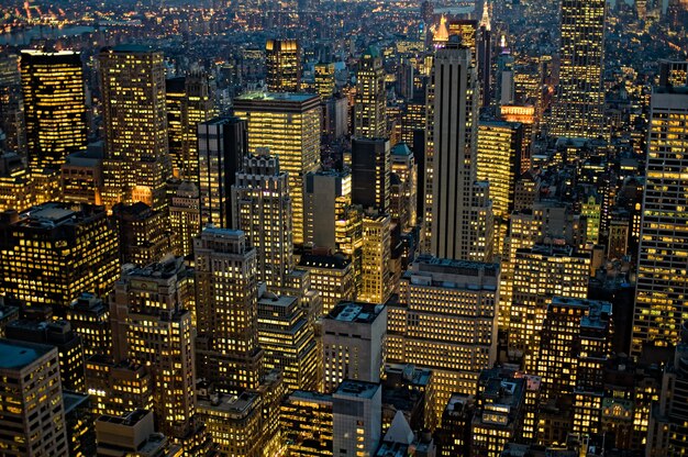 アメリカのニューヨークマンハッタンの鳥瞰図ショット