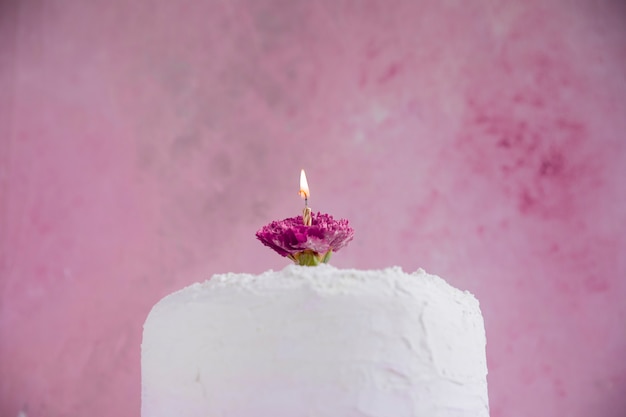 Birthday cake in front of watercolor background