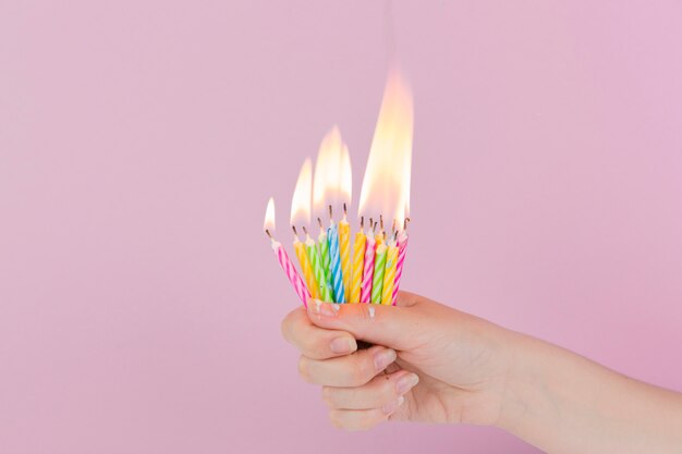 Birthday candles and copyspace on top