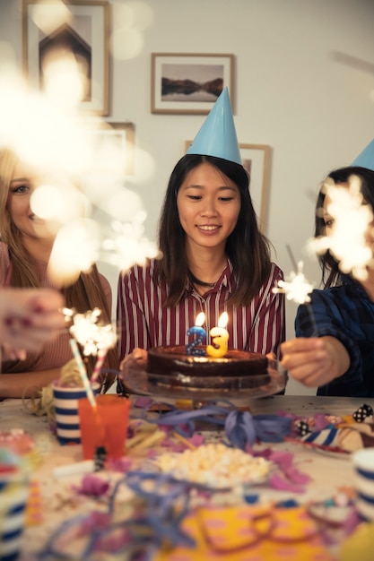 Birthday celebration with sparklers