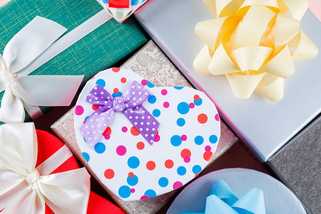 Free photo birthday concept with assorted gift boxes close-up.