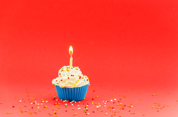 Free photo birthday cupcake with candle