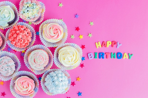 Birthday cupcakes in arrangement