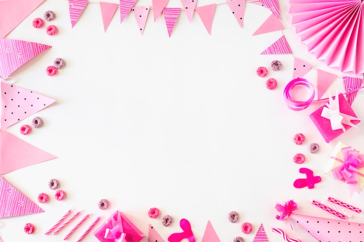 Free Photo birthday gifts and froot loops candies with party accessories on white backdrop